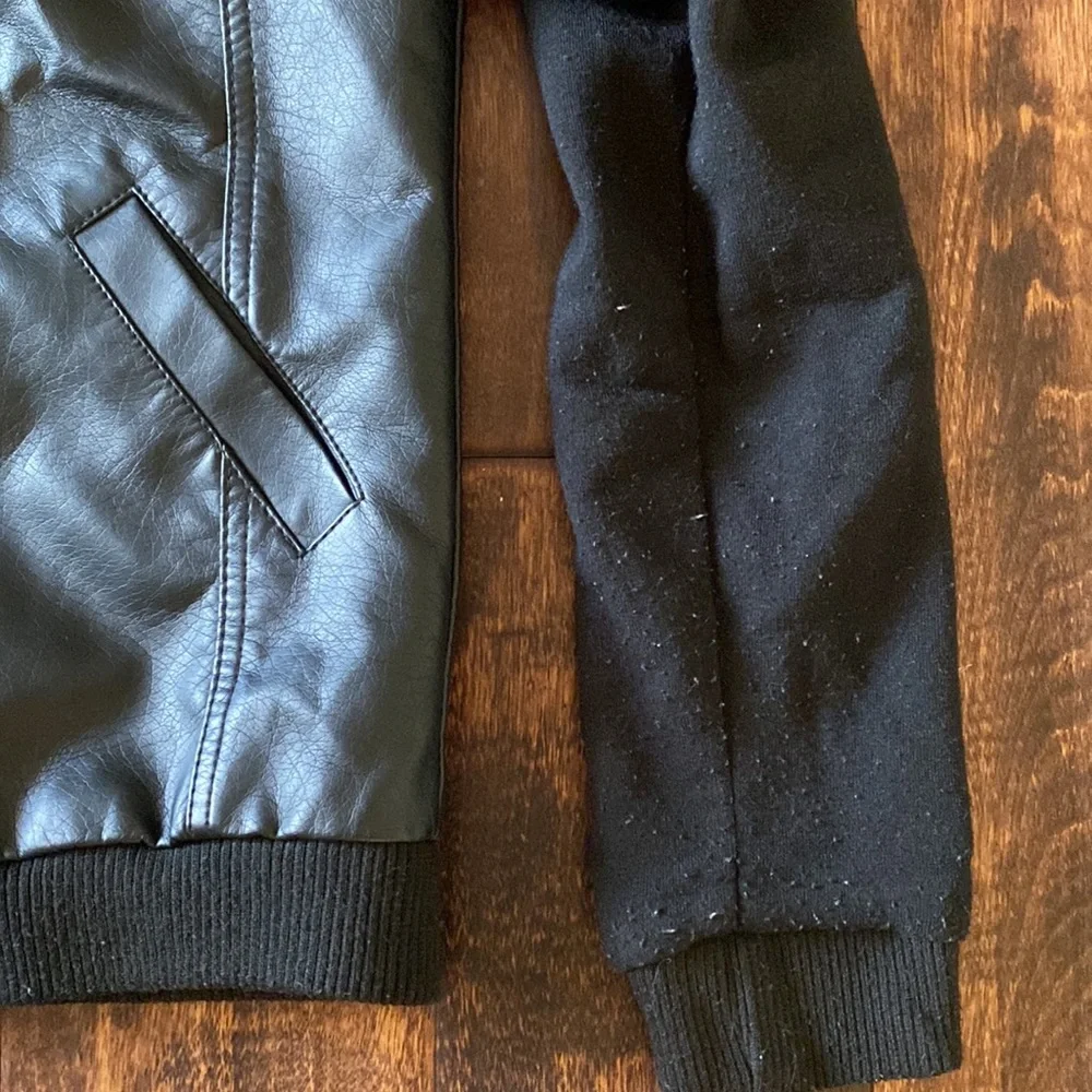 Kid’s Faux Leather/Cotton Jacket with Hood, Size Medium - Picture 4 of 8